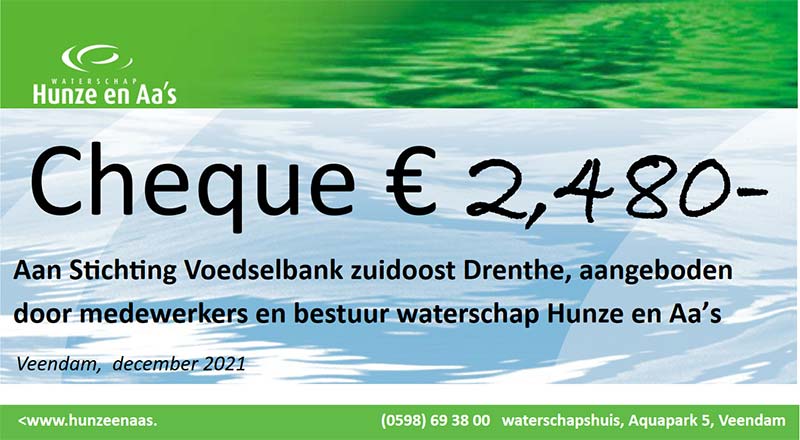 WELKOME DONATIE VAN WERKNEMERS WATERSCHAP HUNZE en Aa’s