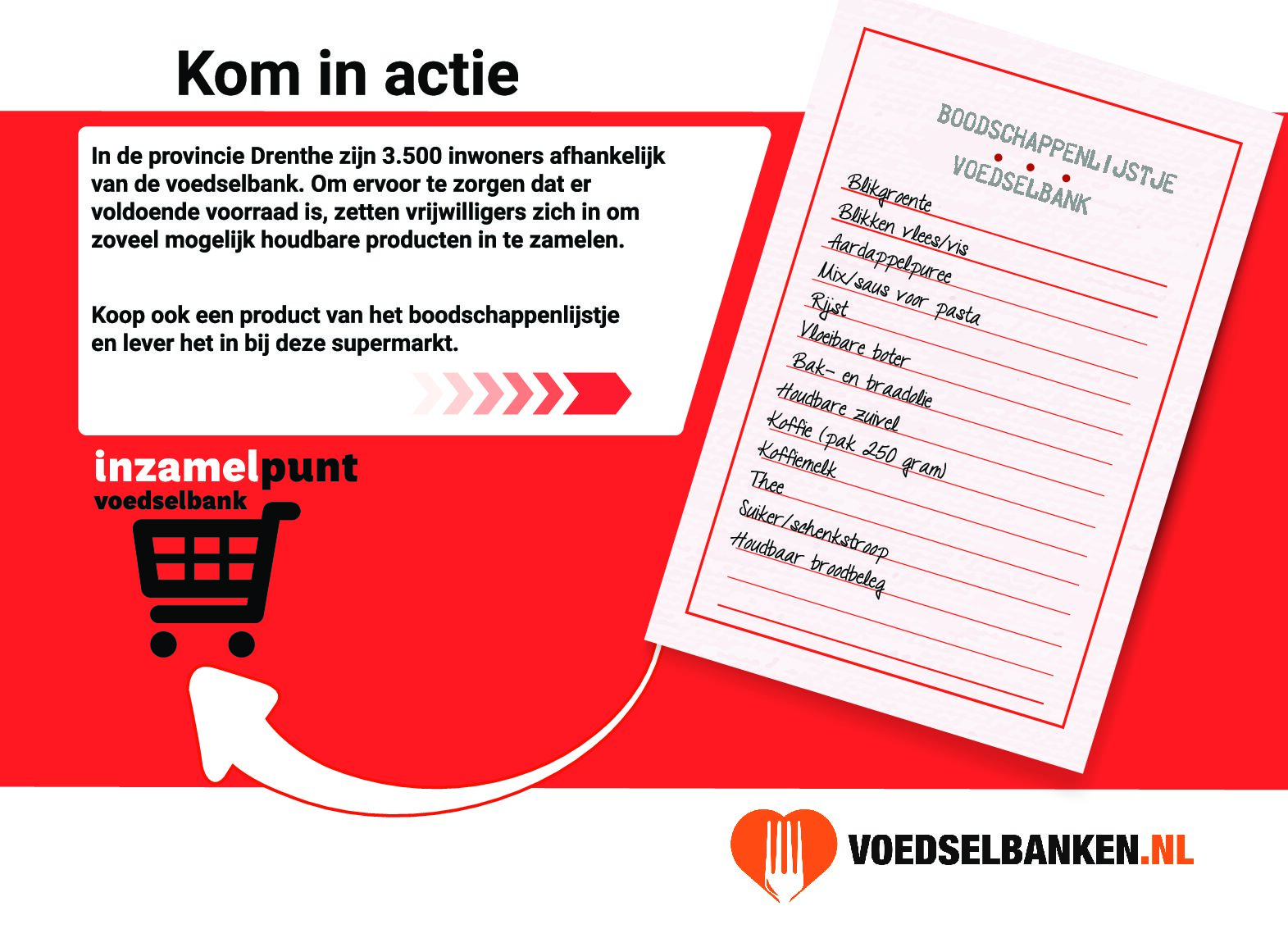 Inzamelingsactie voor Voedselbank Zuidoost Drenthe bij supermarkten op 9 december